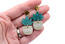 Load image into Gallery viewer, Teal Succulent Earrings