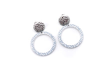 Load image into Gallery viewer, Blue Cutout Circle White Print Dangles