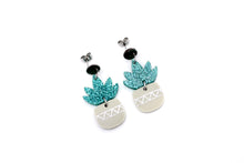 Load image into Gallery viewer, Teal Succulent Earrings