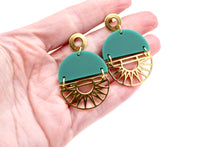 Load image into Gallery viewer, Green Geometric Boho Earrings