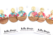 Load image into Gallery viewer, Pink & Turquoise Wood Earrings
