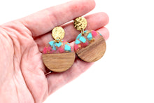 Load image into Gallery viewer, Pink & Turquoise Wood Earrings