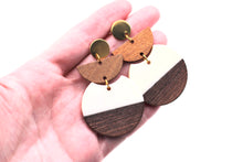 Load image into Gallery viewer, White Resin & Wood Crescent Dangle Earrings