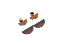 Load image into Gallery viewer, White Resin & Wood Crescent Dangle Earrings