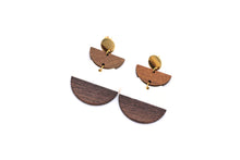 Load image into Gallery viewer, White Resin & Wood Crescent Dangle Earrings