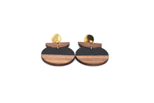 Load image into Gallery viewer, Black Resin & Wood Crescent Dangle Earrings