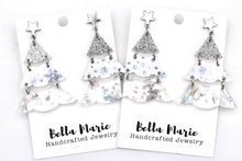 Load image into Gallery viewer, Silver Holographic Glitter Christmas Tree Earrings