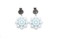 Load image into Gallery viewer, Blue Layered Snowflake Earrings