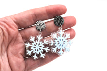 Load image into Gallery viewer, Blue Layered Snowflake Earrings