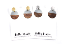 Load image into Gallery viewer, Gray Wood Dangle Earrings
