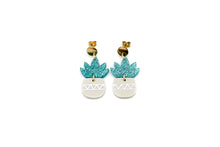 Load image into Gallery viewer, Teal Succulent Earrings