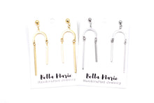 Load image into Gallery viewer, Asymmetrical Earrings, Asymmetrical Dangle Earrings, Asymmetrical Jewelry, Bar Earrings, Modern Earrings, Simple Dangles, Unique Earrings