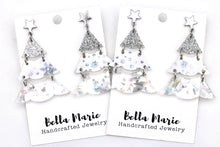 Load image into Gallery viewer, Silver Holographic Glitter Christmas Tree Earrings