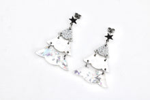 Load image into Gallery viewer, Silver Holographic Glitter Christmas Tree Earrings