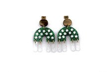 Load image into Gallery viewer, Green Glitter Clover Fringe Arch Earrings