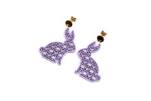 Load image into Gallery viewer, Purple Rattan Style Bunny Earrings