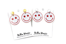 Load image into Gallery viewer, Patriotic Smiley Face Earrings