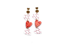 Load image into Gallery viewer, Baseball Triple Heart Earrings