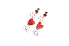 Load image into Gallery viewer, Baseball Triple Heart Earrings