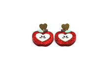 Load image into Gallery viewer, Red Glitter Apple Earrings