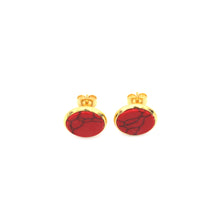 Load image into Gallery viewer, Red Faux Marble Gold Stud Earrings