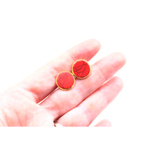 Load image into Gallery viewer, Red Faux Marble Gold Stud Earrings