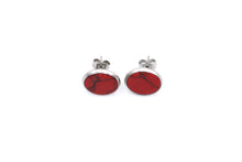 Load image into Gallery viewer, Red Faux Marble Stainless Steel Stud Earrings