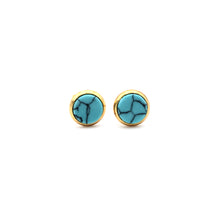 Load image into Gallery viewer, Turquoise Faux Marble Gold Stud Earrings
