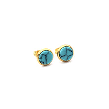 Load image into Gallery viewer, Turquoise Faux Marble Gold Stud Earrings
