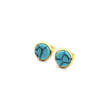 Load image into Gallery viewer, Turquoise Faux Marble Gold Stud Earrings