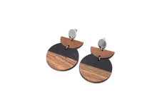 Load image into Gallery viewer, Black Resin & Wood Crescent Dangle Earrings