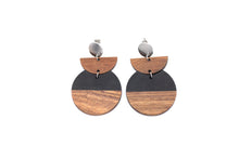 Load image into Gallery viewer, Black Resin & Wood Crescent Dangle Earrings