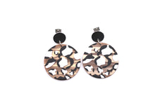 Load image into Gallery viewer, Brown Leopard Acetate Circle Dangle Earrings