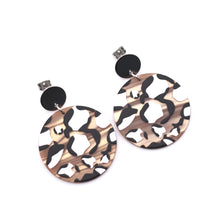 Load image into Gallery viewer, Brown Leopard Acetate Circle Dangle Earrings
