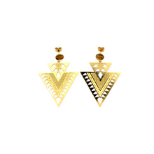 Load image into Gallery viewer, Gold Aztec Filigree Dangle Earrings