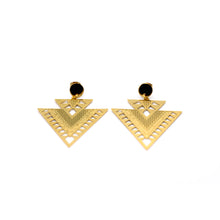 Load image into Gallery viewer, Gold Aztec Filigree Dangle Earrings