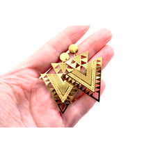 Load image into Gallery viewer, Gold Aztec Filigree Dangle Earrings