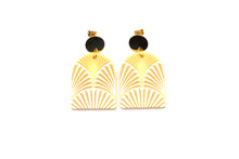 Load image into Gallery viewer, Gold Textured Fan Acetate Dangle Earrings