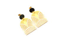 Load image into Gallery viewer, Gold Textured Fan Acetate Dangle Earrings