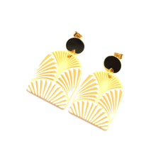 Load image into Gallery viewer, Gold Textured Fan Acetate Dangle Earrings
