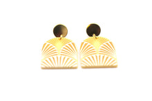 Load image into Gallery viewer, Gold Textured Fan Acetate Dangle Earrings