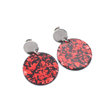Load image into Gallery viewer, Red & Black Resin Circle Dangle Earrings