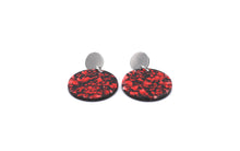 Load image into Gallery viewer, Red & Black Resin Circle Dangle Earrings