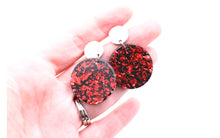 Load image into Gallery viewer, Red & Black Resin Circle Dangle Earrings
