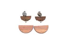 Load image into Gallery viewer, White Resin & Wood Crescent Dangle Earrings
