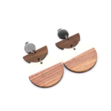 Load image into Gallery viewer, White Resin & Wood Crescent Dangle Earrings