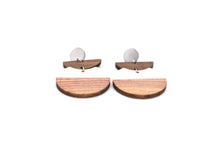 Load image into Gallery viewer, White Resin & Wood Crescent Dangle Earrings