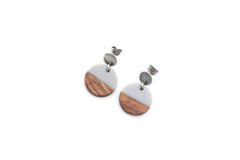 Load image into Gallery viewer, Gray Wood Dangle Earrings
