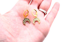 Load image into Gallery viewer, Gold Rhinestone Crescent Huggie Hoops