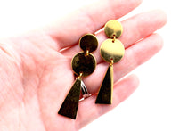 Load image into Gallery viewer, Gold Double Circle Triangle Earrings